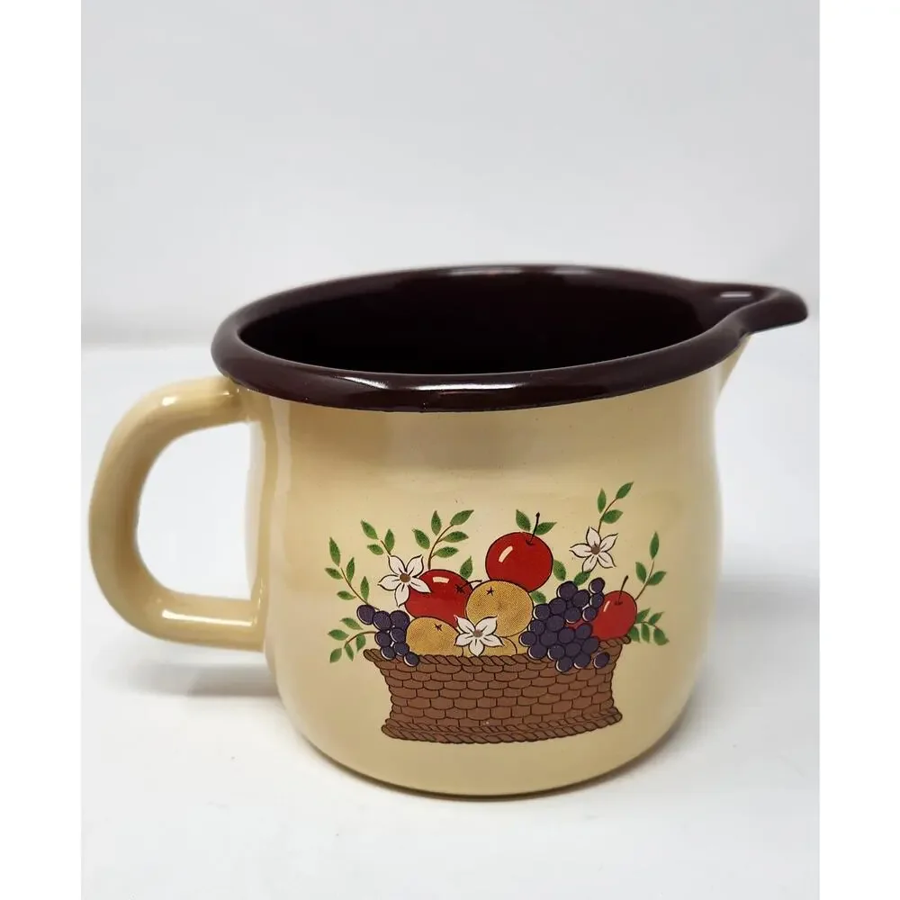 Vintage Enamelware Pitcher | Planter | Candle Holder | Retro Kitchen